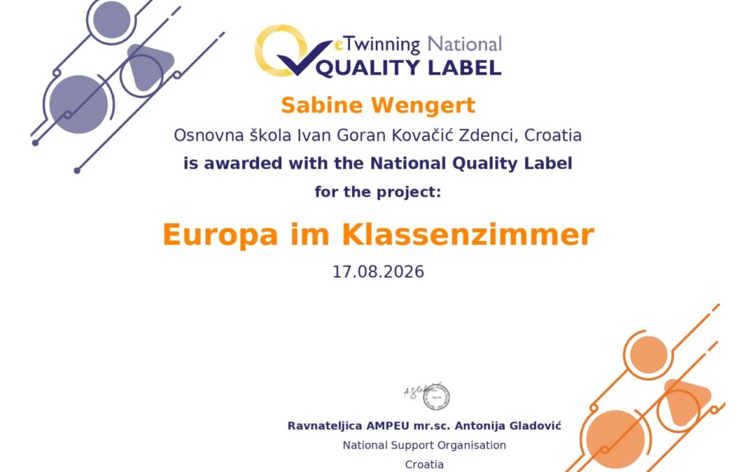 Nacionalna eTwinning oznaka kvalitete stigla u našu školu